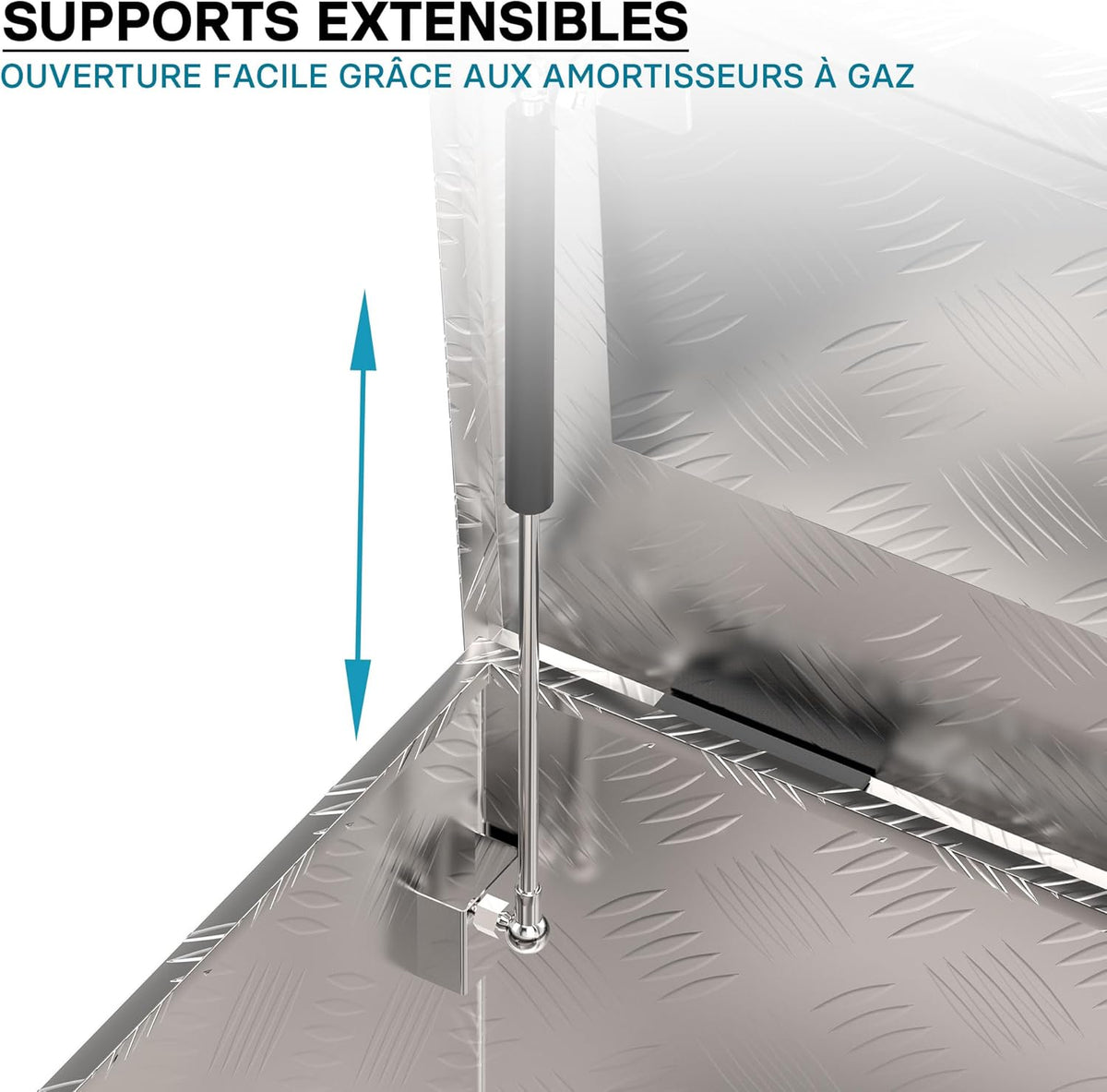 Wiltec Caisse à outils en aluminium – 124 x 37 x 38 cm – 170 litres – Boîte à outils alu ondulé – Vérins à gaz, poignées – Transport Rangement