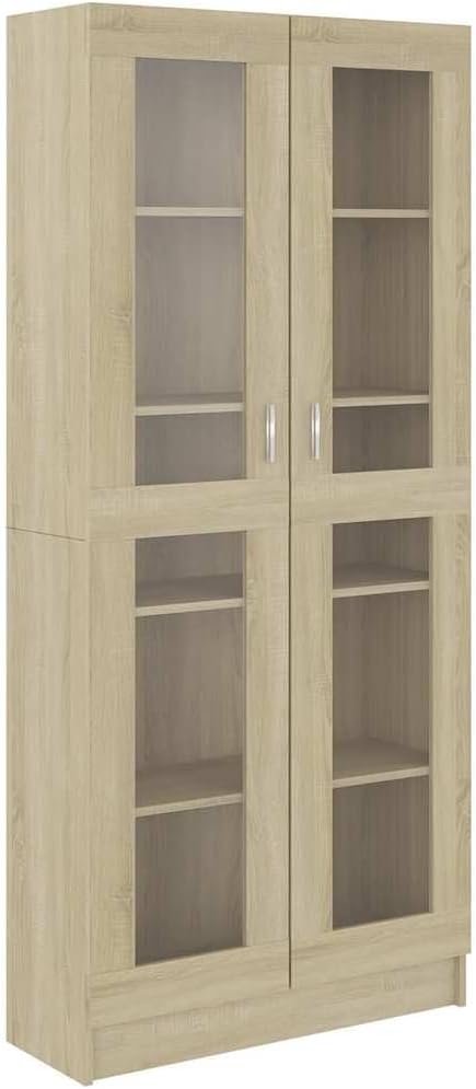 vidaXL Armoire Vitrine, Meuble de Rangement avec Compartiment, Étagère de Salon Salle de Séjour Chambre Intérieur, Chêne Sonoma Bois d'Ingénierie