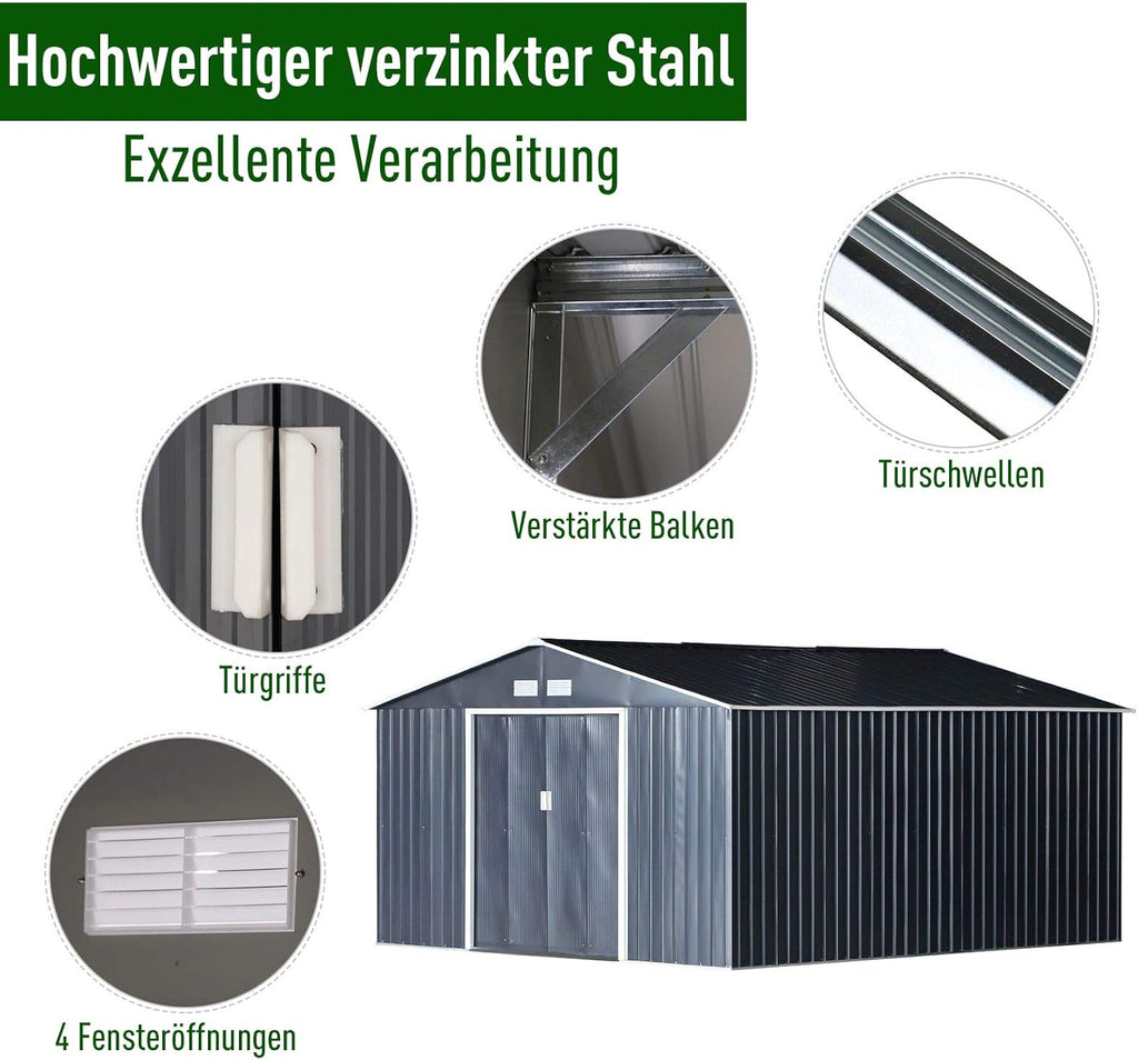 Outsunny Abri de Jardin en Acier 20m³ Abri de Jardin pour vélos Gris Charbon 340 x 386 x 200 cm