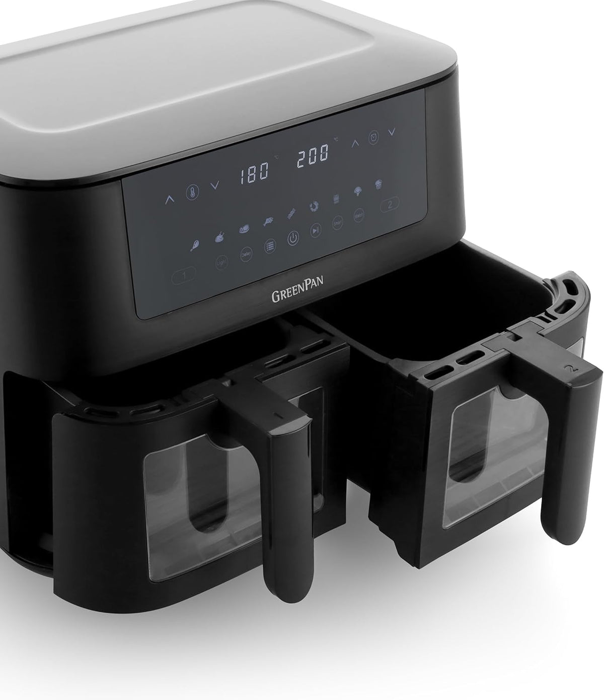 GreenPan Bistro Airfryer XL 11en1,2 Paniers à Friteuse sans Huile (2 x 4L),Intérieur Antiadhésif en Céramique sans PFAS,Chauffage Rapide,Préréglages Multifonctions,Arrêt automatique,Affichage LED,Noir