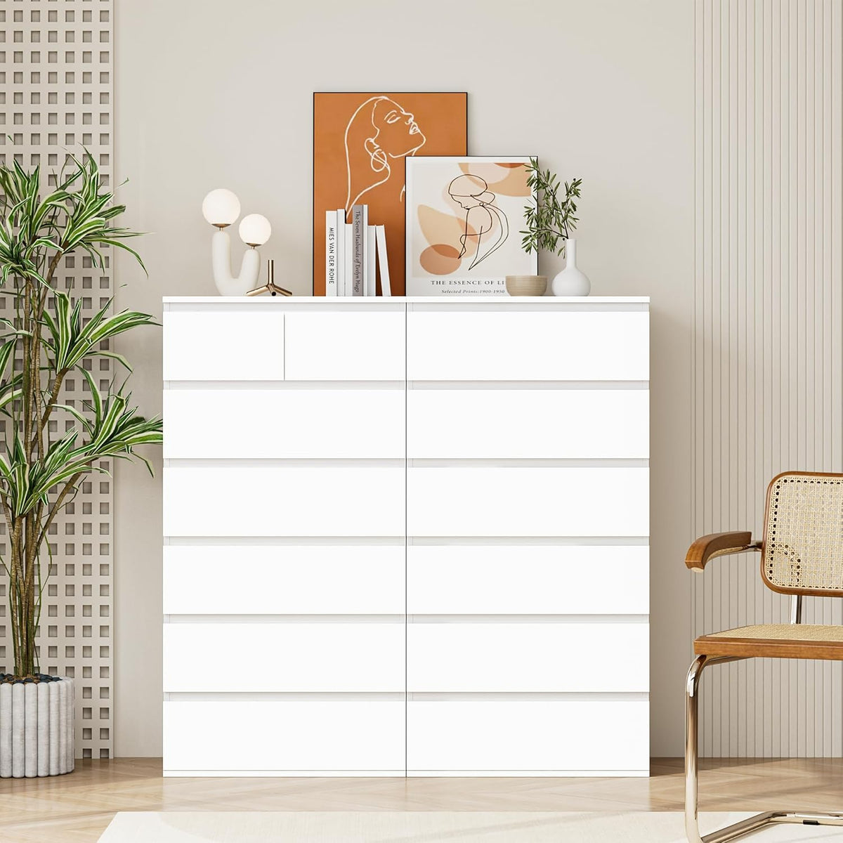 FOREHILL Commode 7 Tiroirs Commode Chambre Adulte Chiffonnier Haut Commodes Rangement Blanche Armoire à Tiroirs pour Salon Couloir en Bois 60x40x119cm