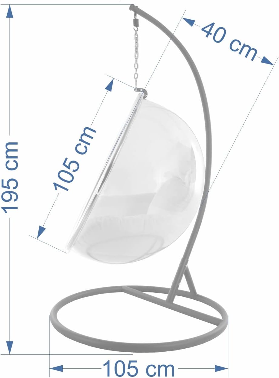 Kideo Ensemble complet : fauteuil suspendu avec cadre et coussin, demi-coque, bubble, translucide (structure : gris/panier : bleu (Lapis Blue), coussin : blanc (1000 Snow))
