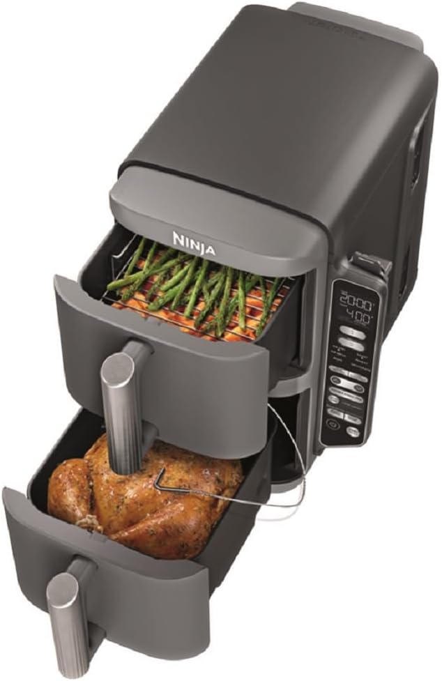 Ninja DoubleStack XL Friteuse à air intelligente avec 2 paniers, système de cuisson intelligent, technologie DoubleStack qui cuit 4 aliments à la fois, design peu encombrant, 10 litres