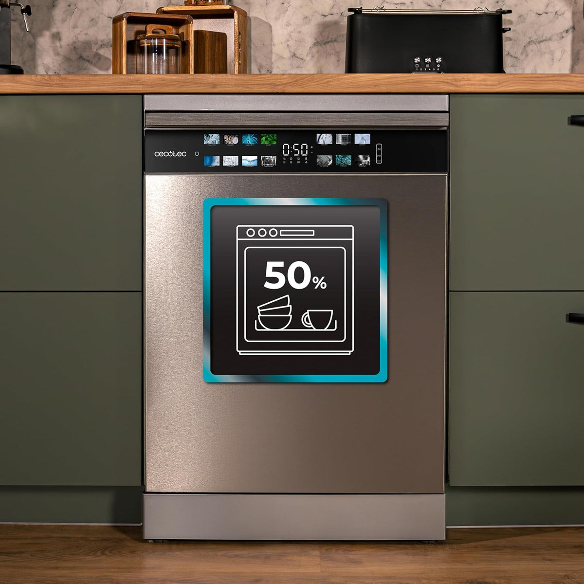Cecotec Lave-vaisselle 60cm Bolero Aguazero 6700 Inox B Lave-vaisselle inox, 15 couverts, Classe B, Moteur Inverter Plus, O2 Dry, Lavage Double Zone, Plateau Ajustable, Stockage Long et Turbo Dry+.