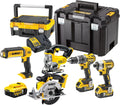 Pack 5 outils XR 18V, 1 perceuse-visseuse, 1 visseuse à chocs à 3 vitesses, 1 scie sauteuse, 1 scie circulaire, 1 lampe LED, 3 batteries 5Ah, 1 chargeur et 2 coffrets TSTAK, DCK551P3T-QW