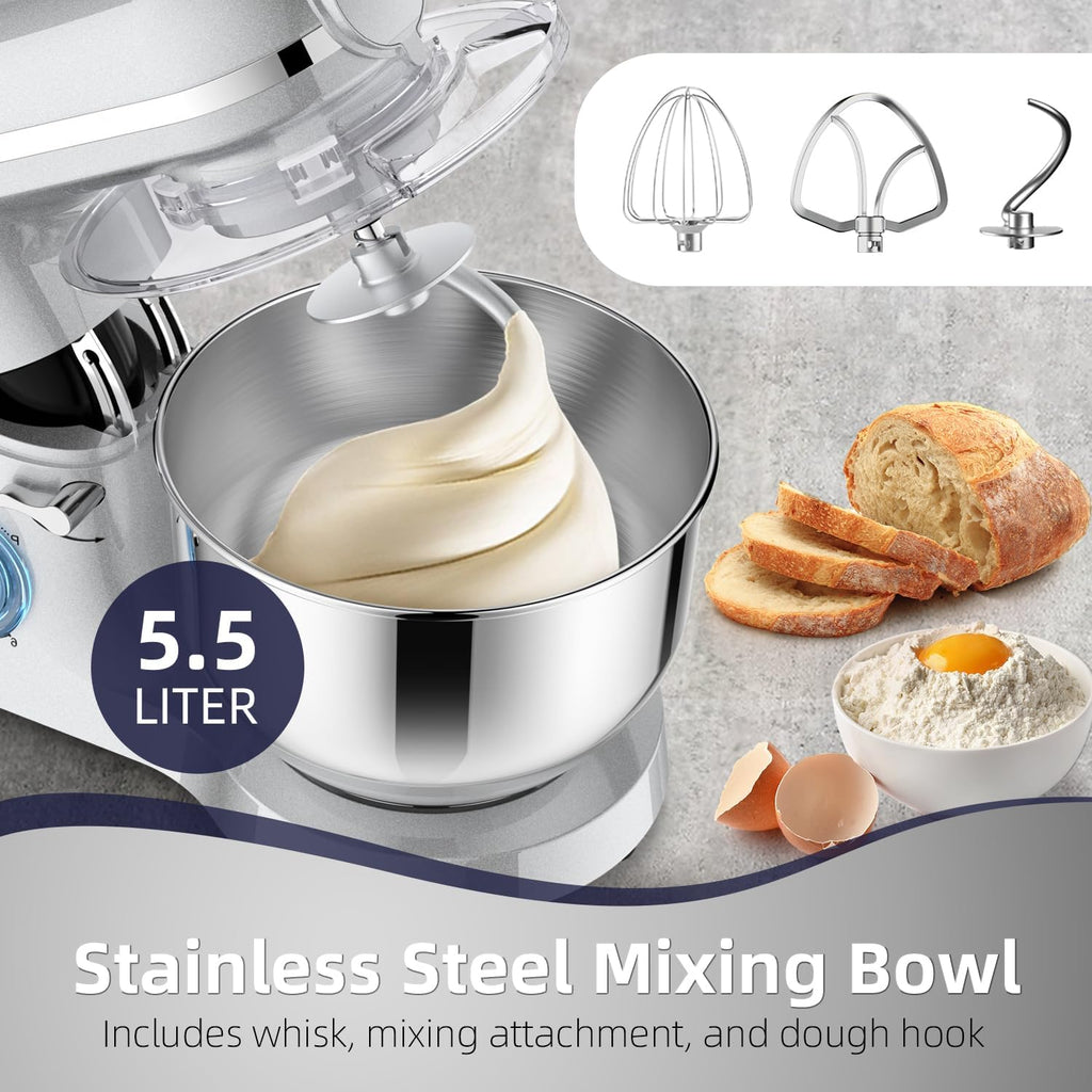 Homlee 3 en 1Robot Pâtissier 2000W Robot Patissier Multifonctions, avec Hachoir à Viande 1,5L Électrique de Jus,5.5L Bol Mélangeur,Fouet,Crochet Pétrisseur,Batteur