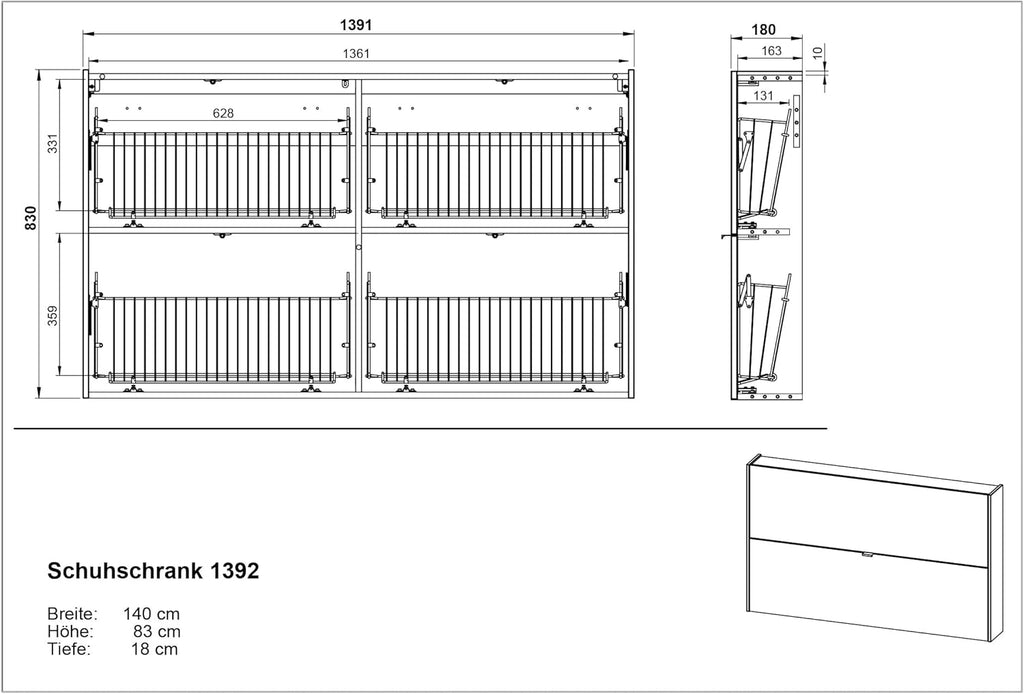 Germania Armoire à Chaussures 1392-549 GW-Ameca, en Graphite/chêne de Navarra, avec Faible Profondeur, 140 x 83 x 18 cm (LxHxP)