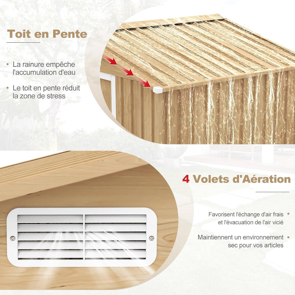 COSTWAY Abri de Jardin 5㎡ en Acier Galvanisé Anti-UV, 259 x 196 x 184 CM, Cabane de Jardin Exterieur 7m³ avec Fondation et Porte Coulissante, Rampe, 4 Trous d’Aération, 4 Gants Inclus