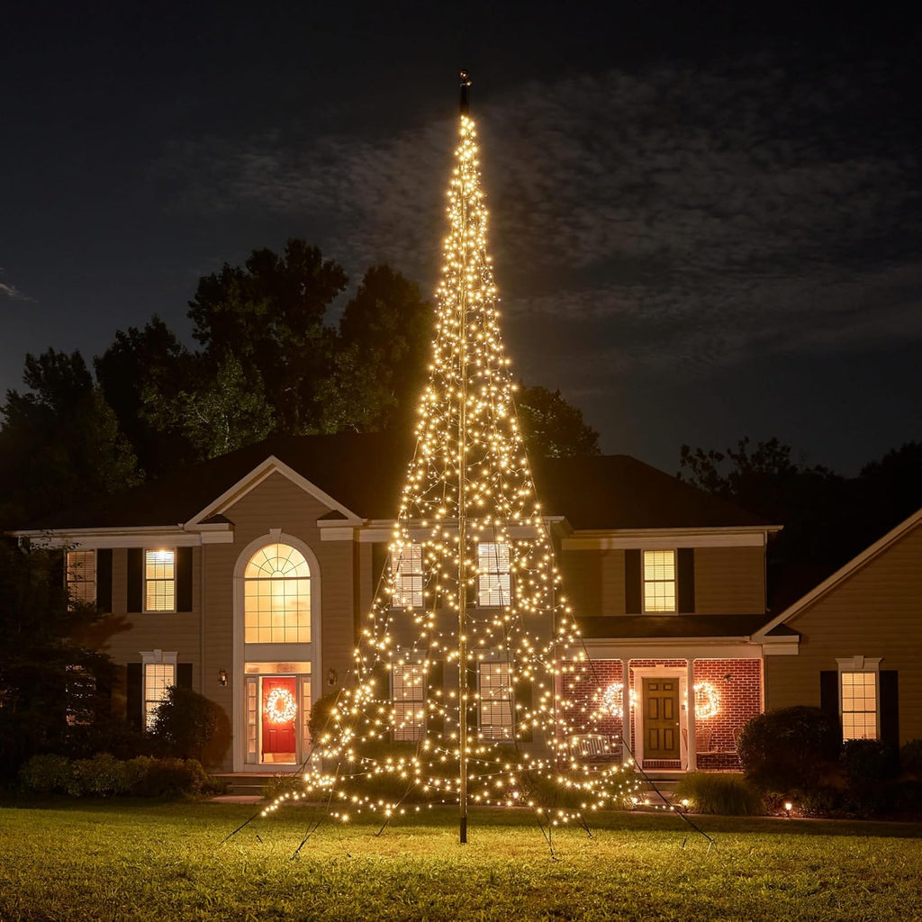 Fairybell Sapin de Noël à LED pour l'extérieur dans le mât de drapeau (7 mètres - 1500 LED, Blanc chaud)
