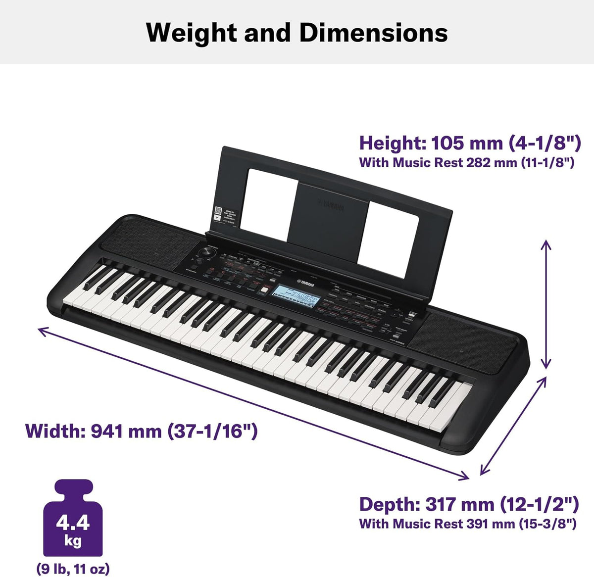 Yamaha PSR-E383 Clavier portable pour débutants, 650 voix d'instruments authentiques avec touches tactiles et une polyphonie de 48 notes