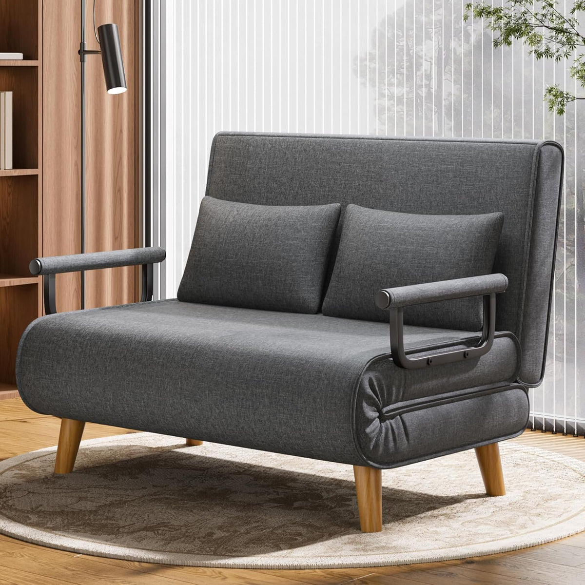 Xbro Canapé Convertible 2 Place, Fauteuil Convertible avec Dossier Réglable en 6 Positions et 2 Coussins, Fauteuil avec Fonction de Sommeil pour Petit Appartement (Gris Foncé)