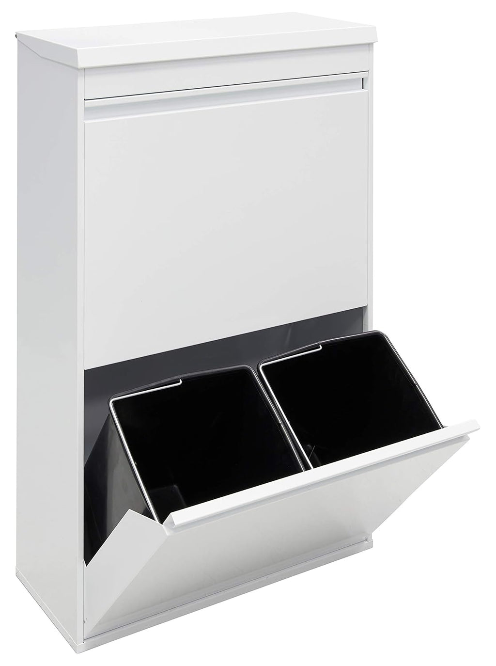 ARREGUI Top CR621-B Poubelle de recyclage en acier, poubelle de tri sélectif, 4 seaux, avec plateau supérieur multifonction, 4 x 17 L (68 L), blanc