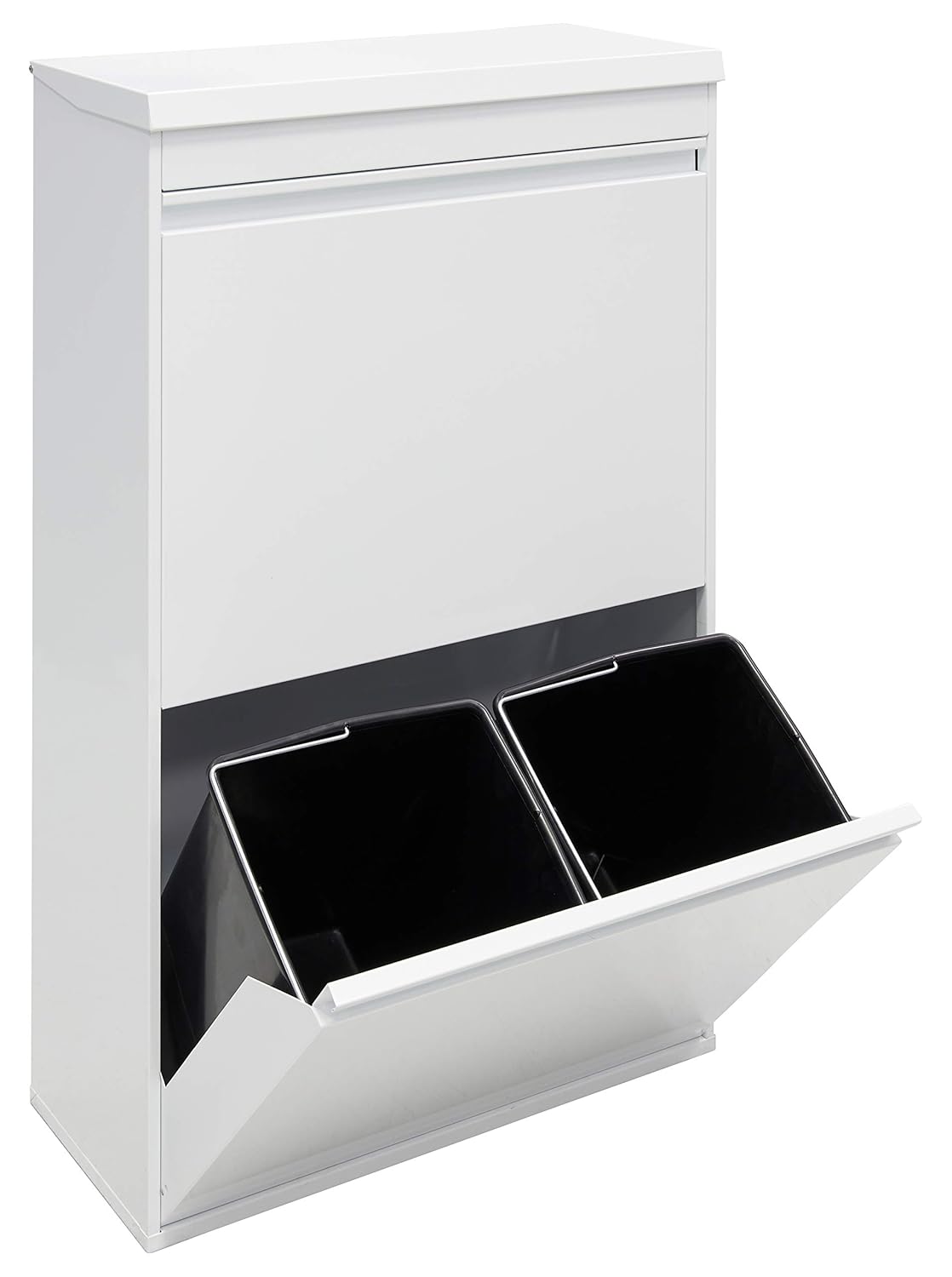 ARREGUI Top CR621-B Poubelle de recyclage en acier, poubelle de tri sélectif, 4 seaux, avec plateau supérieur multifonction, 4 x 17 L (68 L), blanc