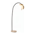Lampadaire Éclipse Arquée – Verre Opalin et Travertin, Éclairage Dimmable