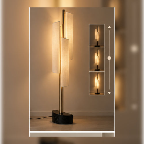 Lampadaire Totem Voilé – Lin Ivoire et Colonne Lumineuse Champagne