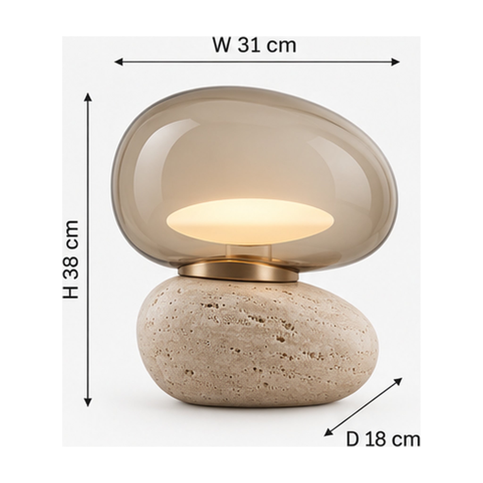 Lampe à Poser Galet Double – Travertin et Verre Fumé Ivoire