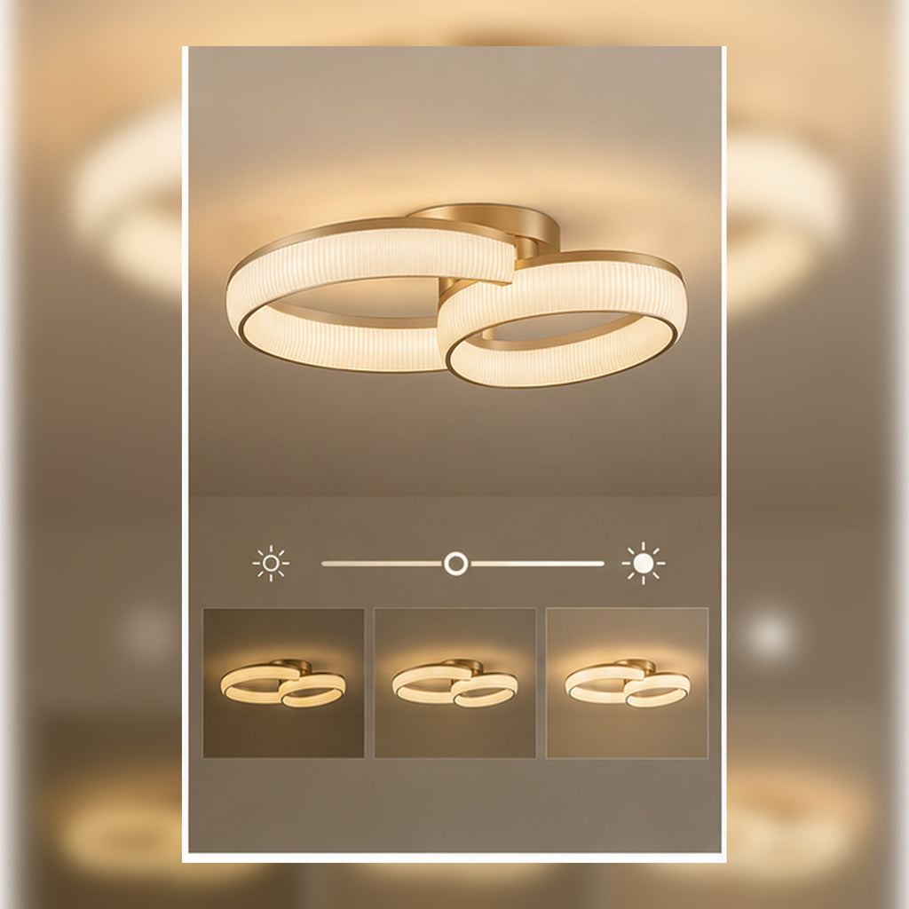 Plafonnier Halo Strié – Double Ovale en Verre Opalin