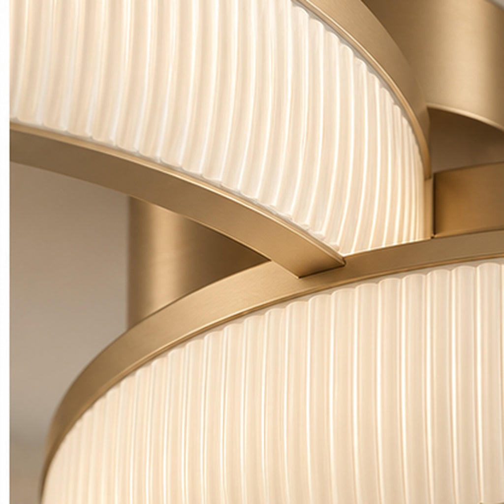 Plafonnier Halo Strié – Double Ovale en Verre Opalin