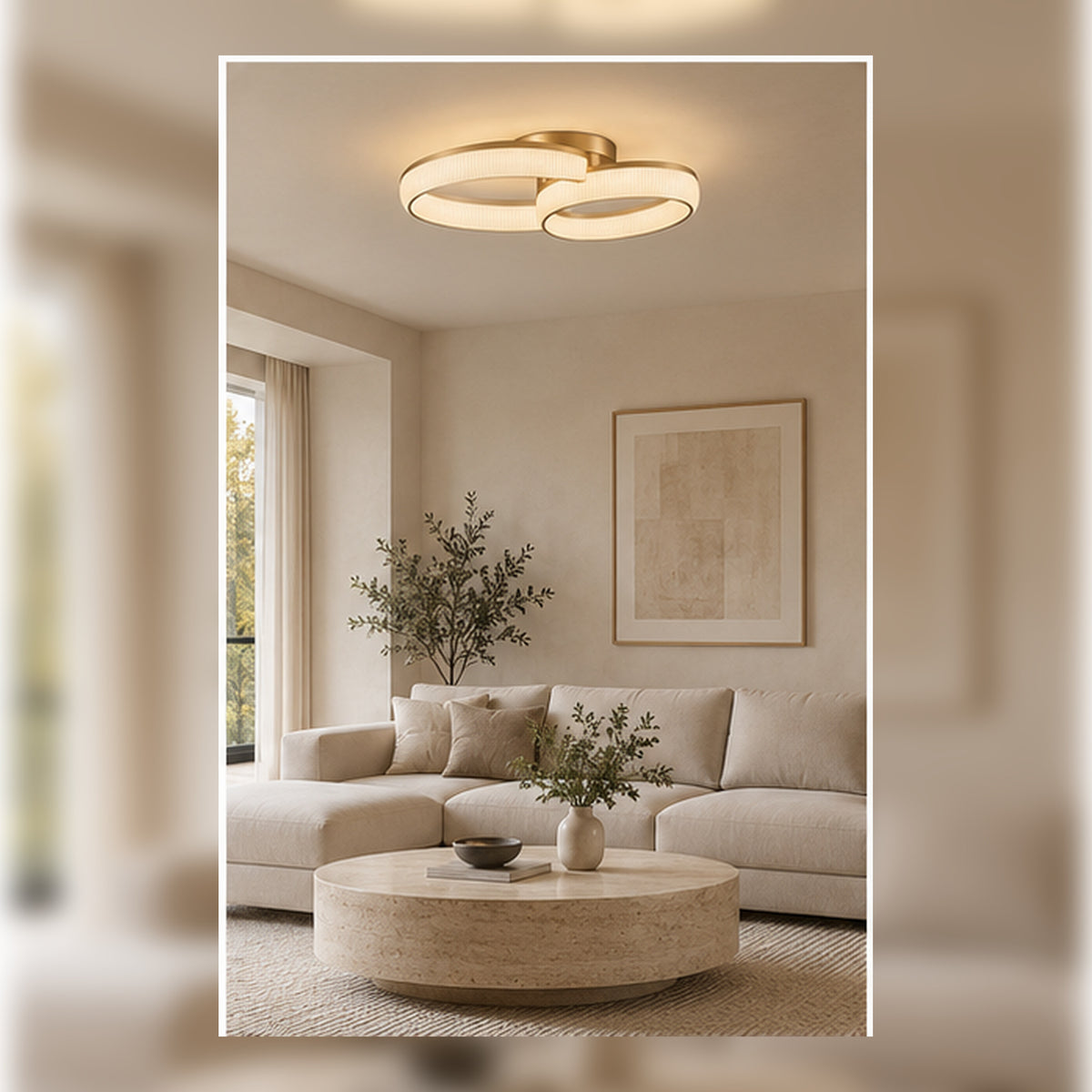Plafonnier Halo Strié – Double Ovale en Verre Opalin