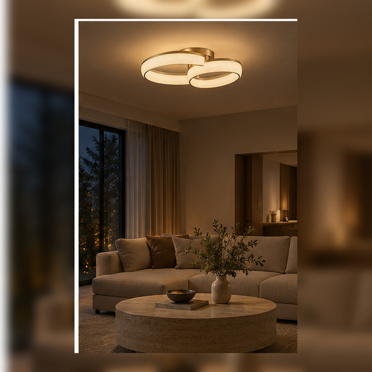 Plafonnier Halo Strié – Double Ovale en Verre Opalin