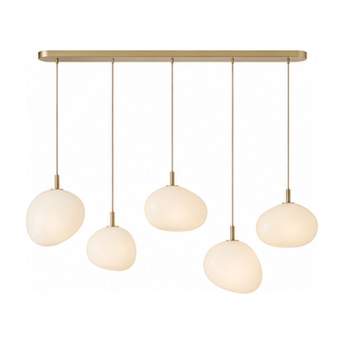 Suspension Archipel – 5 Galets en Verre Opalin au-dessus de Table