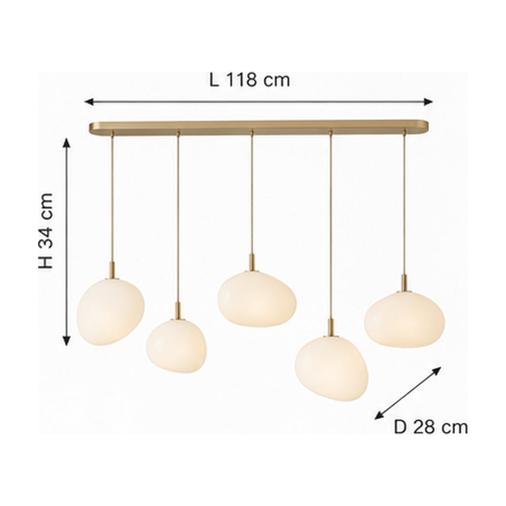 Suspension Archipel – 5 Galets en Verre Opalin au-dessus de Table