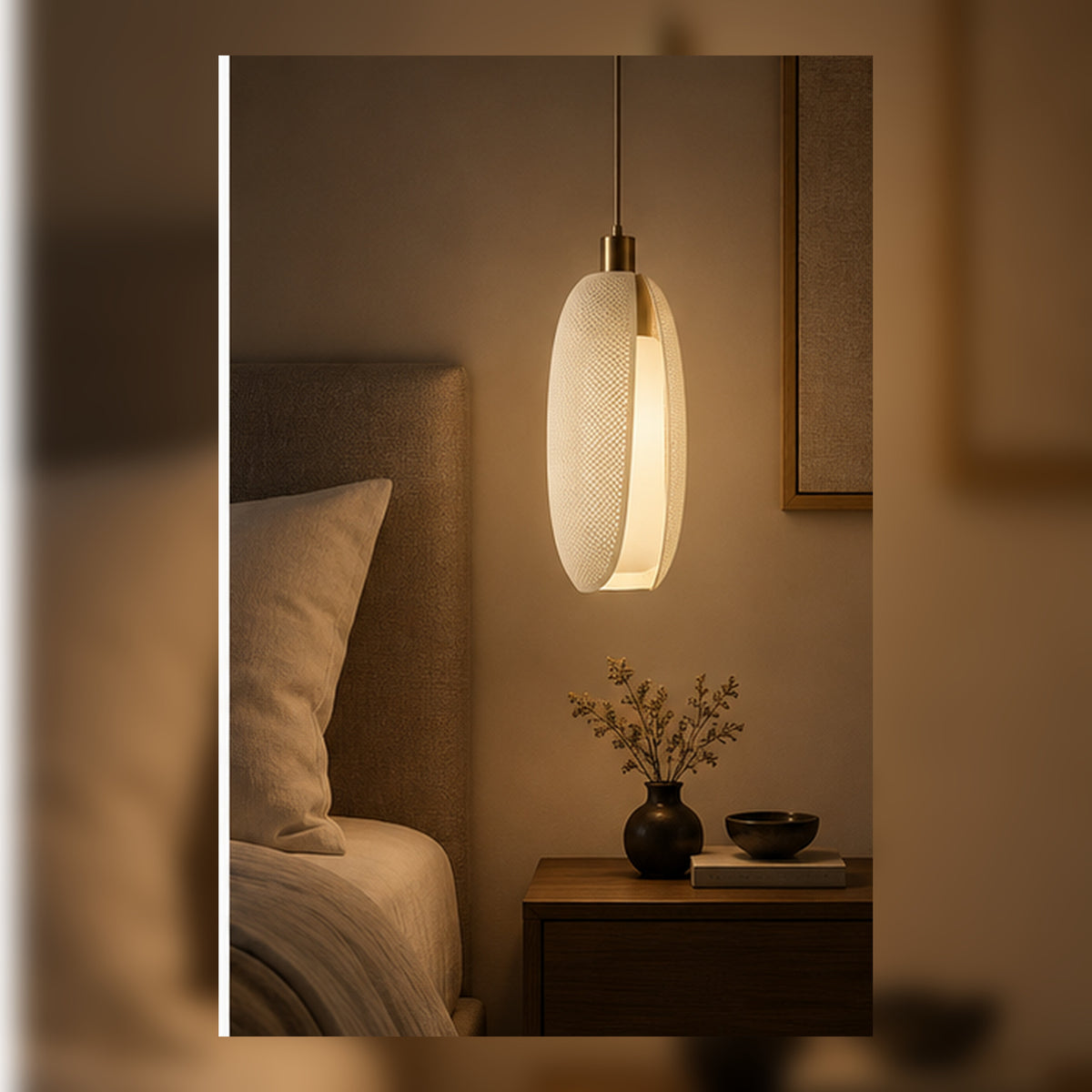Suspension de Chevet Cocon Linéaire – Double Diffuseur Ivoire
