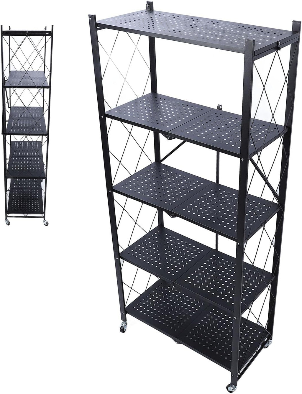 Aramox Étagères de Rangement Pliables Durables avec roulettes pour Organiser Les Maisons, Garages, Entrepôts, Aucune Installation Requise (5 Niveaux)