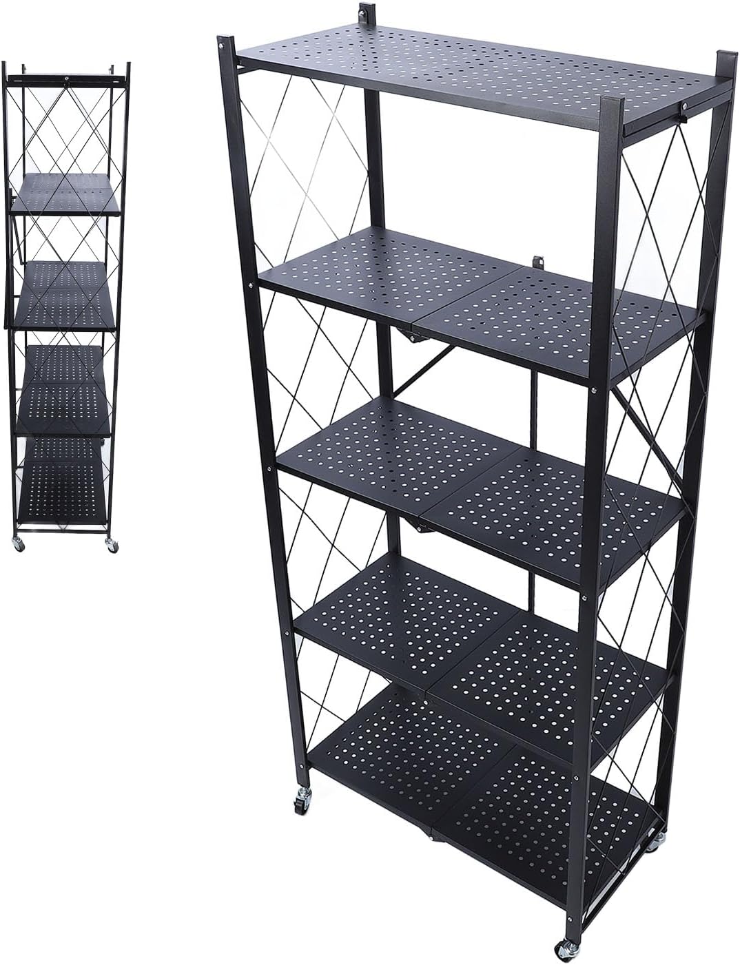 Aramox Étagères de Rangement Pliables Durables avec roulettes pour Organiser Les Maisons, Garages, Entrepôts, Aucune Installation Requise (5 Niveaux)