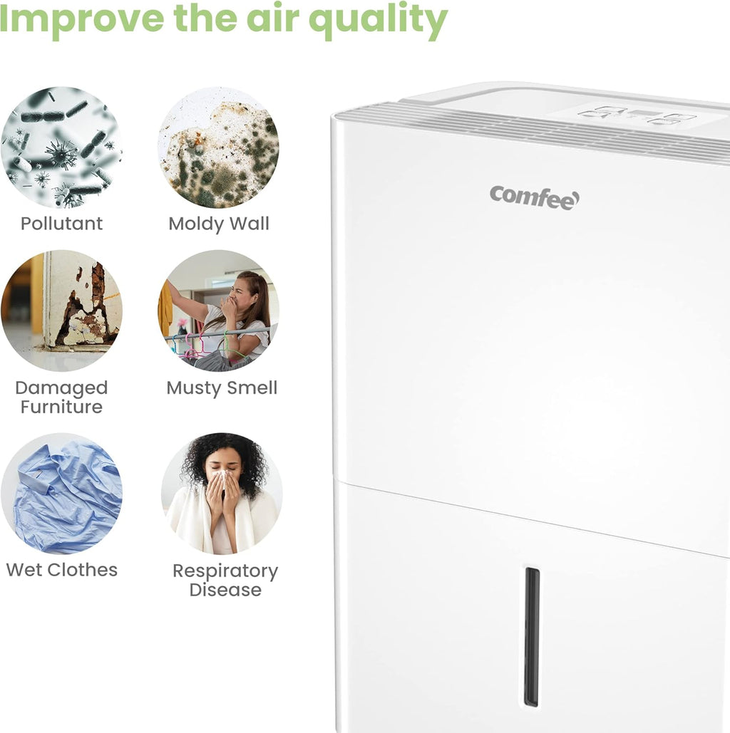 Déshumidificateur Compacte, Absorbe jusqu'à 12L/jour, Deshumidificateur d air avec Roulettes et Poignée, Minuterie 24H, Réservoir 2L, Pour pièce de 20-35㎡, MDDN-12DEN7