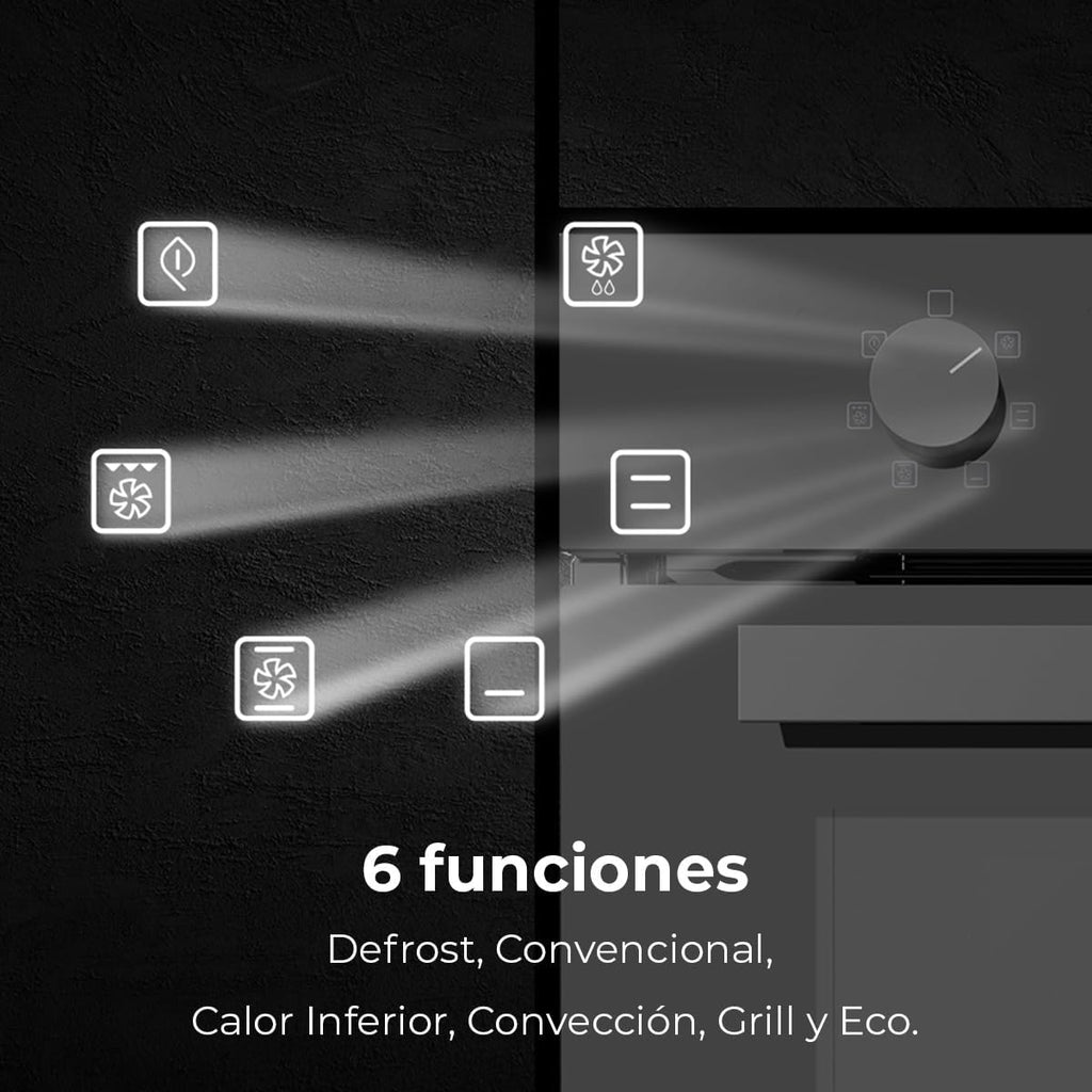 Cecotec Four intégrable multifonctions Bolero Hexa M236000 Glass Black Time A.Four multifonctions Capacité de 70 L, 6 fonctions, classe A, 2800 W