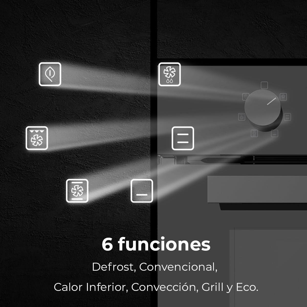 Cecotec Four intégrable multifonctions Bolero Hexa M236000 Glass Black Time A.Four multifonctions Capacité de 70 L, 6 fonctions, classe A, 2800 W
