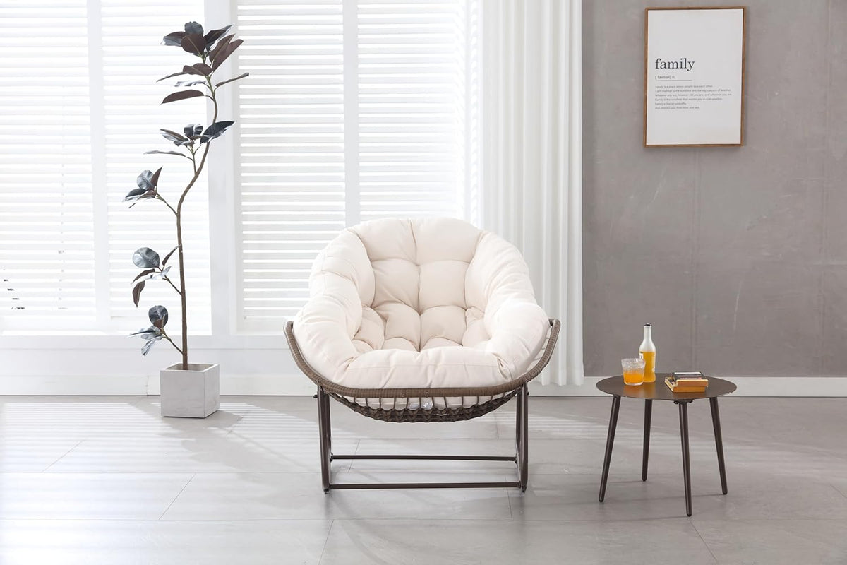 OKMYHOME Jardin - Fauteuil Suspendu à Bascule pour Balcon et Terrasse, Cadre en Acier Robuste avec Coussin en Coton, 94,5x111x80 Cm - Beige