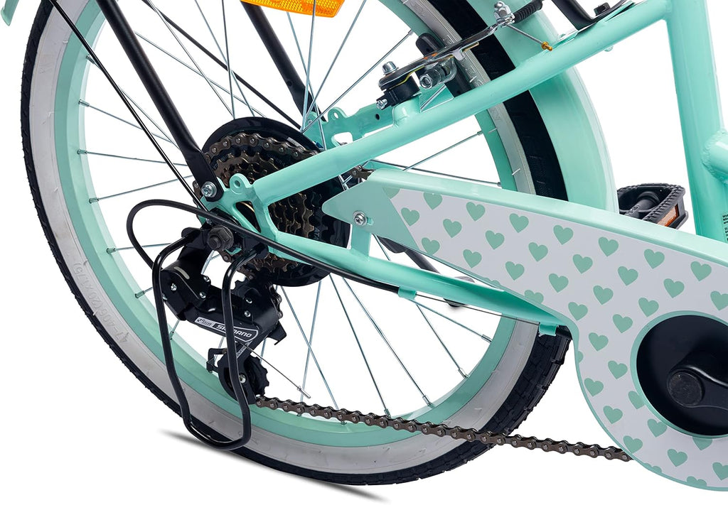 Heart Bike Vélo pour Une Fille 20 Pouces, Vélo Enfant 6-10 Ans, 6 Vitesses Shimano, vélo d'enfant Ans Hauteur réglable