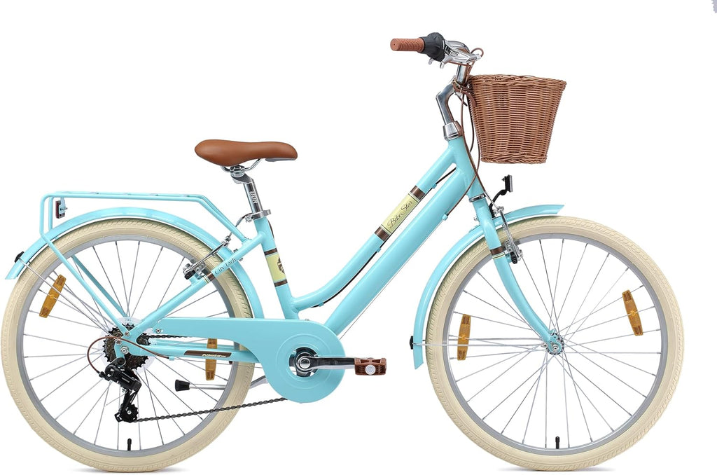 BIKESTAR Vélo pour Enfants en Aluminium à partir de 9-10 Ans | Vélo rétro de Ville 24 Pouces, 7 Vitesses, Panier, Frein en V, vélo hollandais