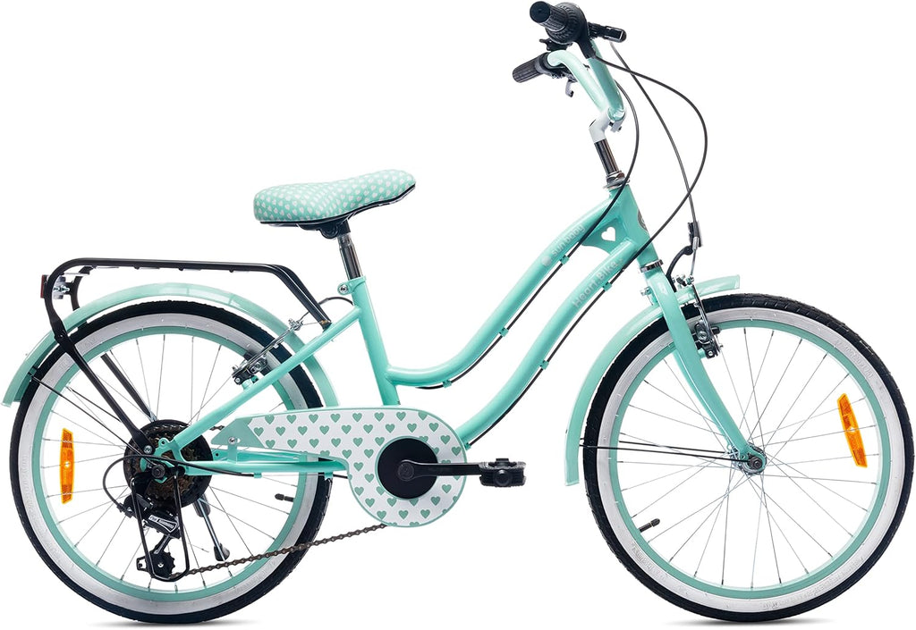 Heart Bike Vélo pour Une Fille 20 Pouces, Vélo Enfant 6-10 Ans, 6 Vitesses Shimano, vélo d'enfant Ans Hauteur réglable