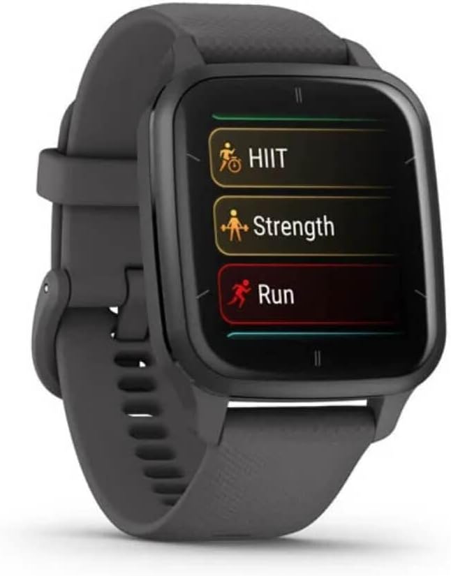 Venu Sq 2 - Montre connectée GPS Multisports avec écran AMOLED et Suivi santé - Gray avec Bracelet Gris foncé - Boîtier 40 mm Noir