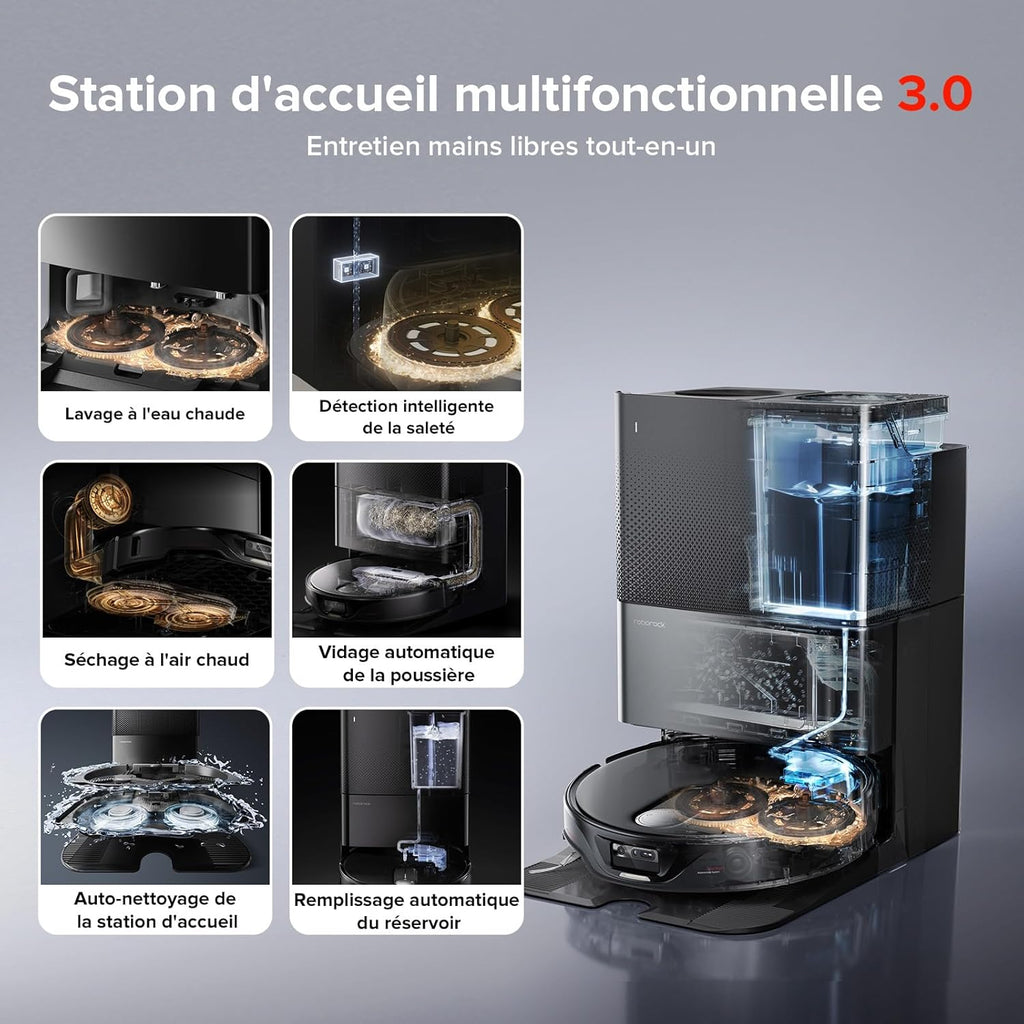 roborock Qrevo Slim Aspirateur Robot Laveur, 11000Pa, 8,2cm Ultra-Mince, Station 8 en 1, StarSight Navigation & Évitement d'obstacles, FlexiArm Serpillière & Brosse Latérale, Contrôle APP/Vocale