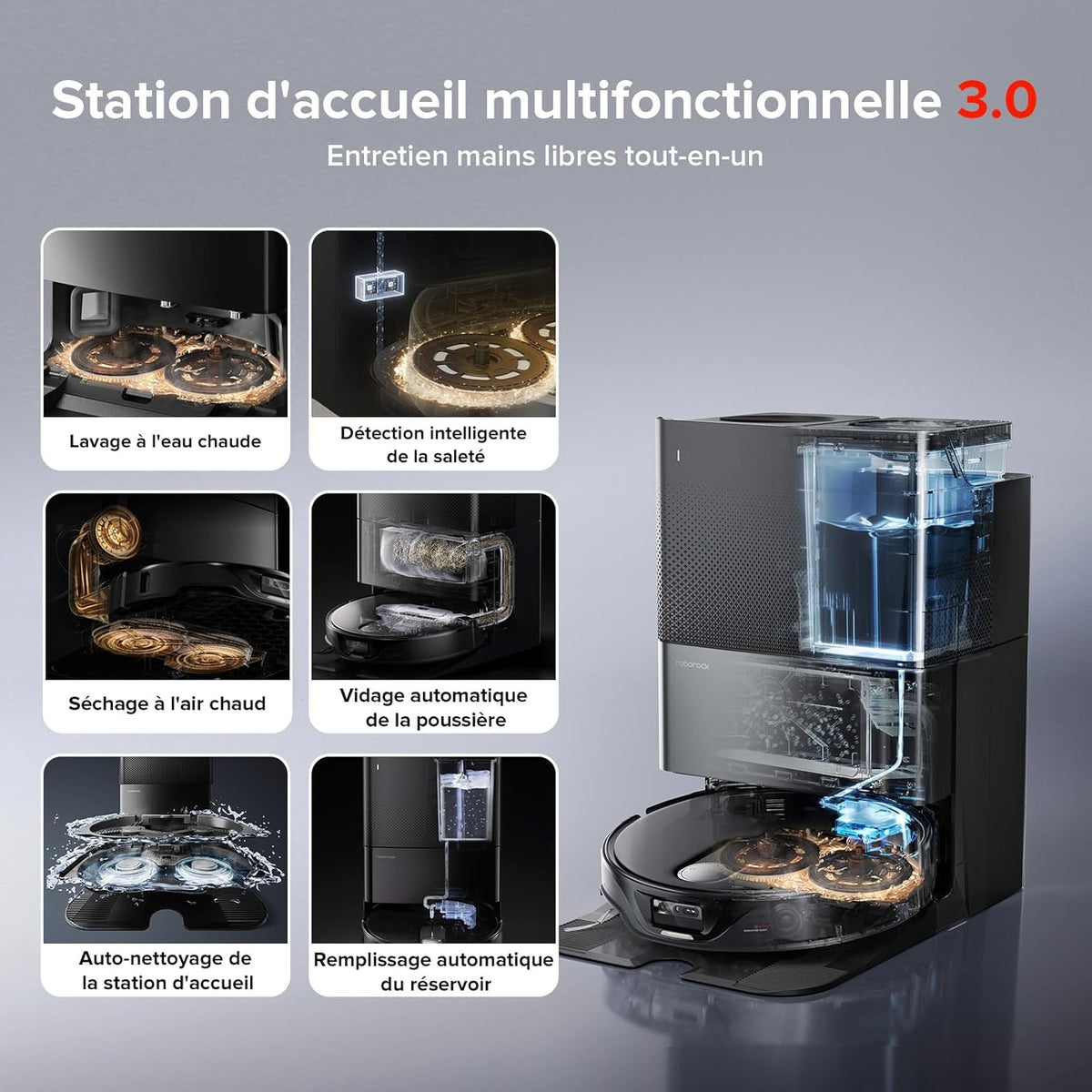 roborock Qrevo Slim Aspirateur Robot Laveur, 11000Pa, 8,2cm Ultra-Mince, Station 8 en 1, StarSight Navigation & Évitement d'obstacles, FlexiArm Serpillière & Brosse Latérale, Contrôle APP/Vocale