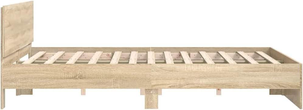 vidaXL Cadre de Lit avec Tête de Lit, Lit Double avec Sommier à Lattes, Lit Adulte, Meuble de Chambre à Coucher, Moderne, Chêne Sonoma 180x200 cm