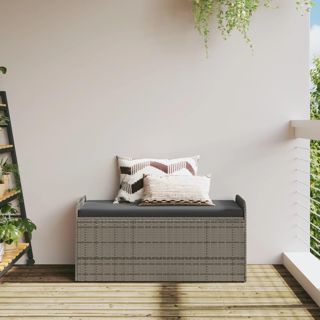 Canditree Banc de Rangement Extérieur avec Coussin, Coffre de Rangement en Résine Tressée pour Jardin Patio, 115 cm (Gris)