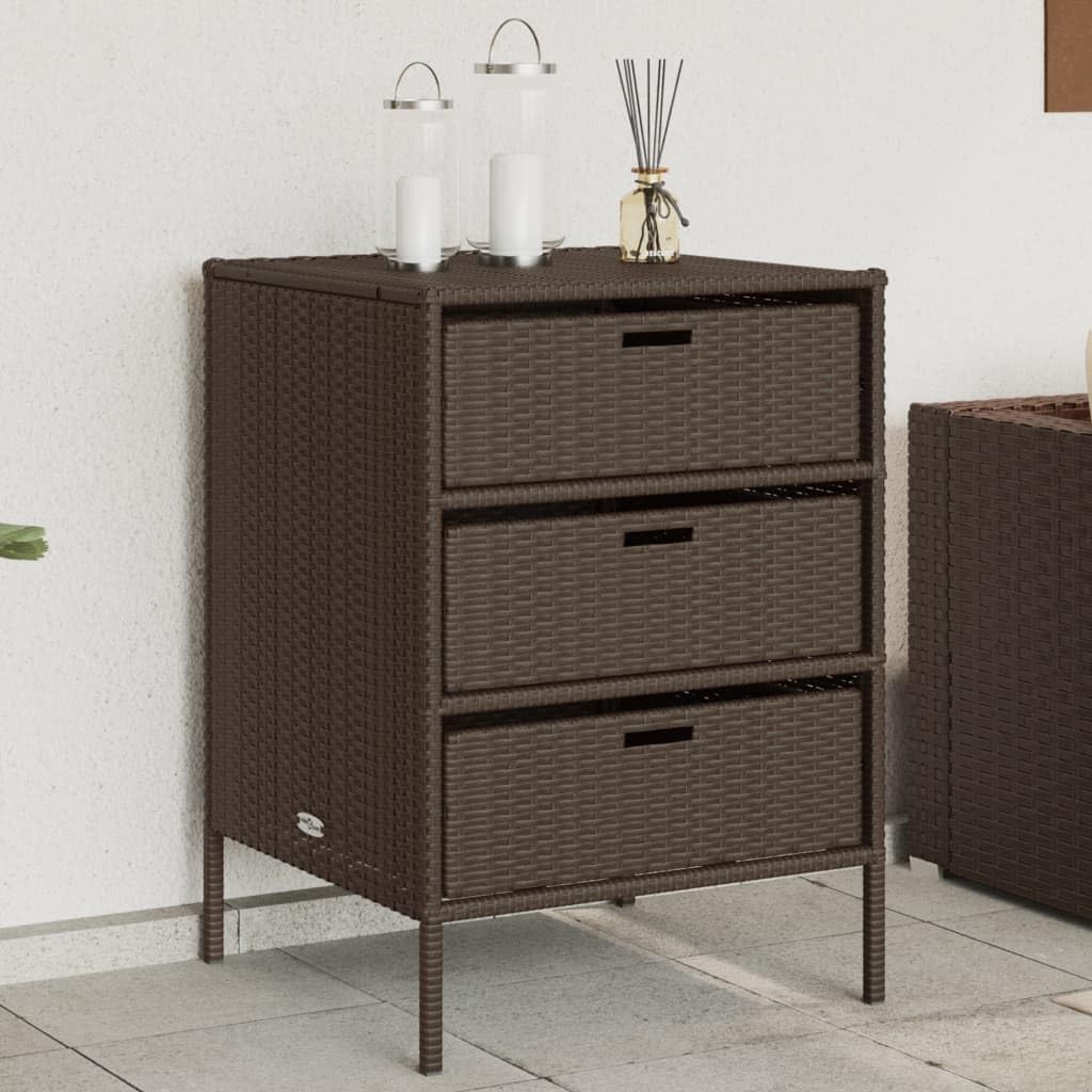Homgoday Armoire de rangement de jardin marron 55 x 59 x 80 cm en polyrotin Boîtes de rangement d'extérieur