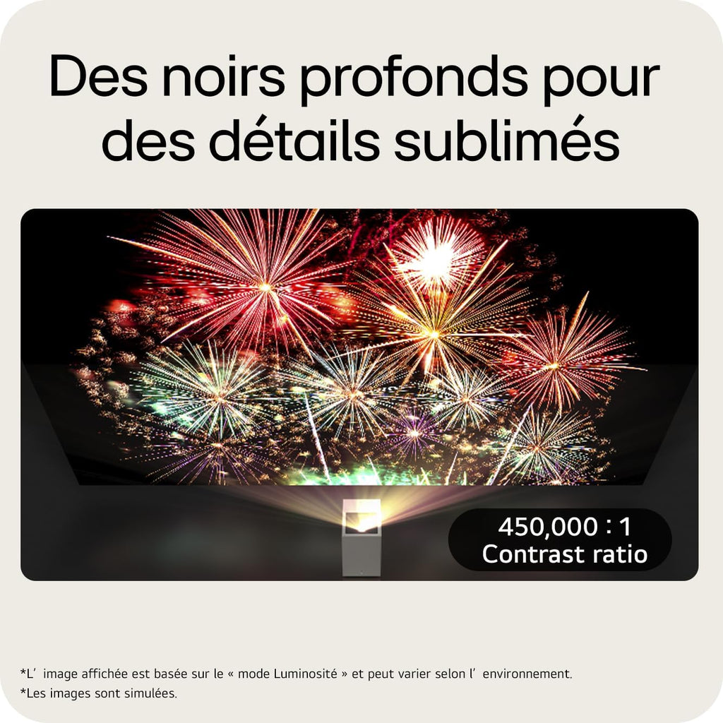 CineBeam S Vidéoprojecteur Laser PU615U Focale Ultra Courte pour Home Cinema, 500 lumens ANSI, 4K UHD 100 Pouces 2160p, Projection Entre 40" ~100", Smart webOS 24, Bluetooth 5.0, Dolby Atmos