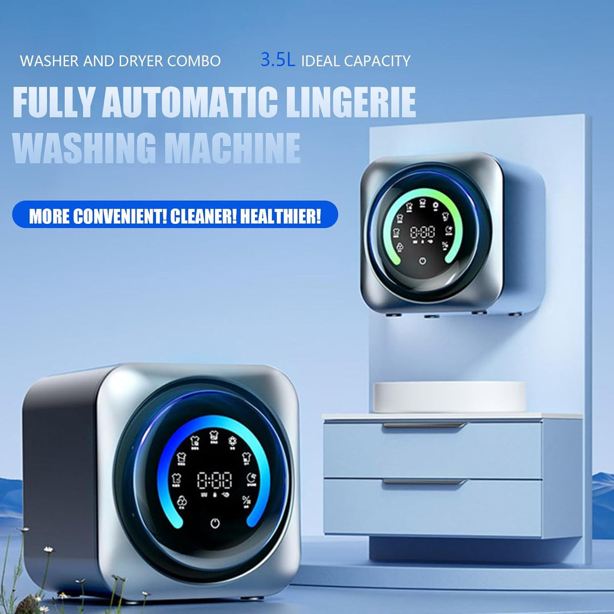 FRANREADER Mini Machine à Laver Et Lave Linge Mural | Lavage & Séchage Automatique 2-en-1, pour sous-vêtements et Linge Délicat Wall-Mounted