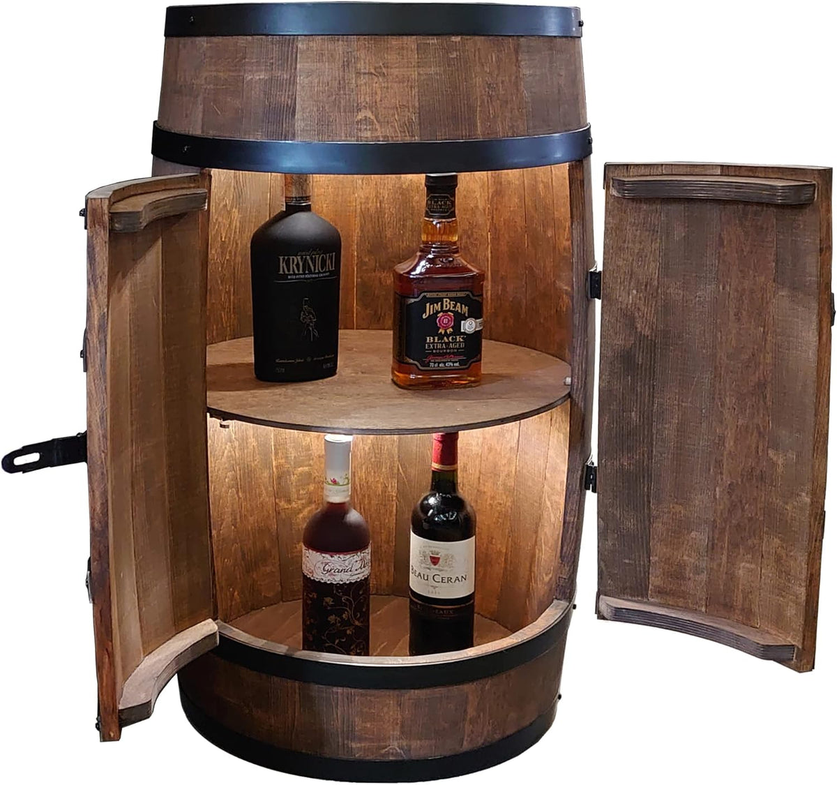CREATIVE COOPER Casier à Vin en Bois Avec Porte LED - Armoire à Alcool - Étagère à Bouteilles - Minibar 80cm Wenge