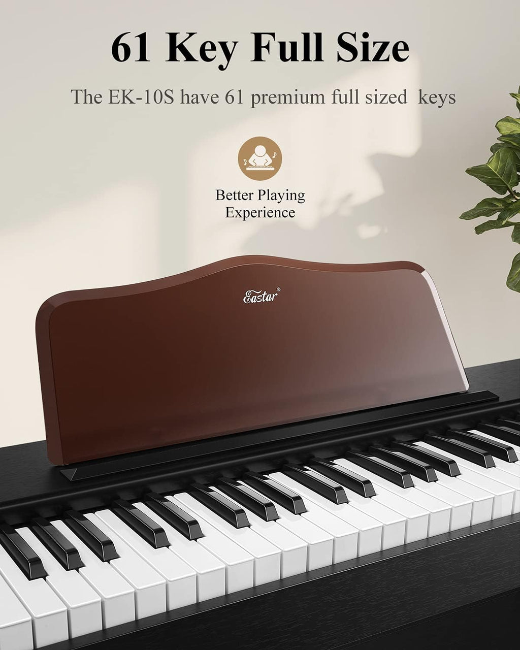 Eastar EK-10S Clavier Piano, 61 touches de taille standard Upright Clavier de Piano numérique pour les débutants avec pédale de sustain et support de livre de musique, cadeau essentiel