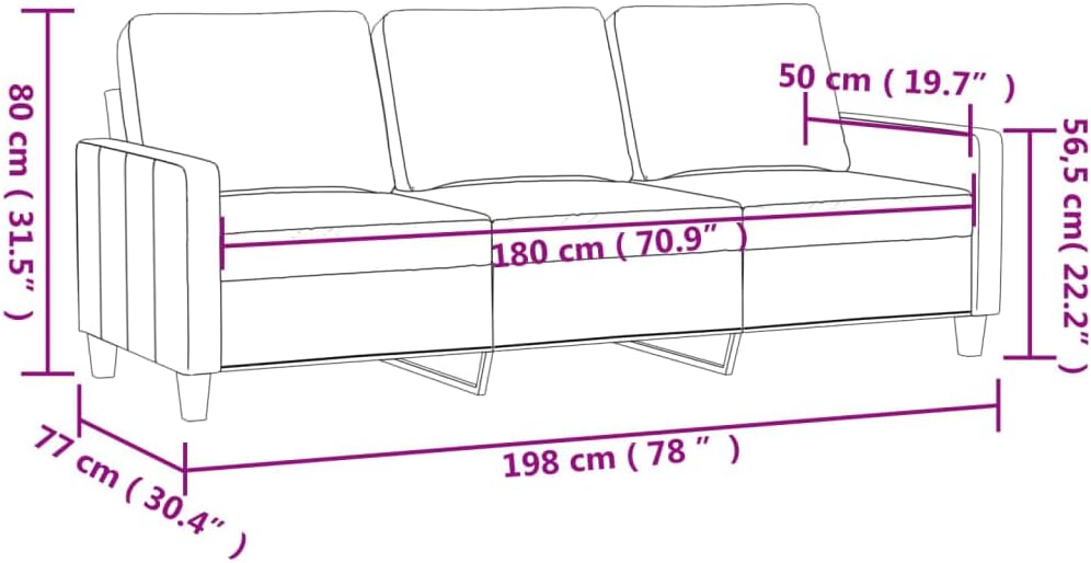 Générique Canapé à 3 Places Noir 180 cm Similicuir,Meubles,Canapés,30.2 kg,Noir,359142