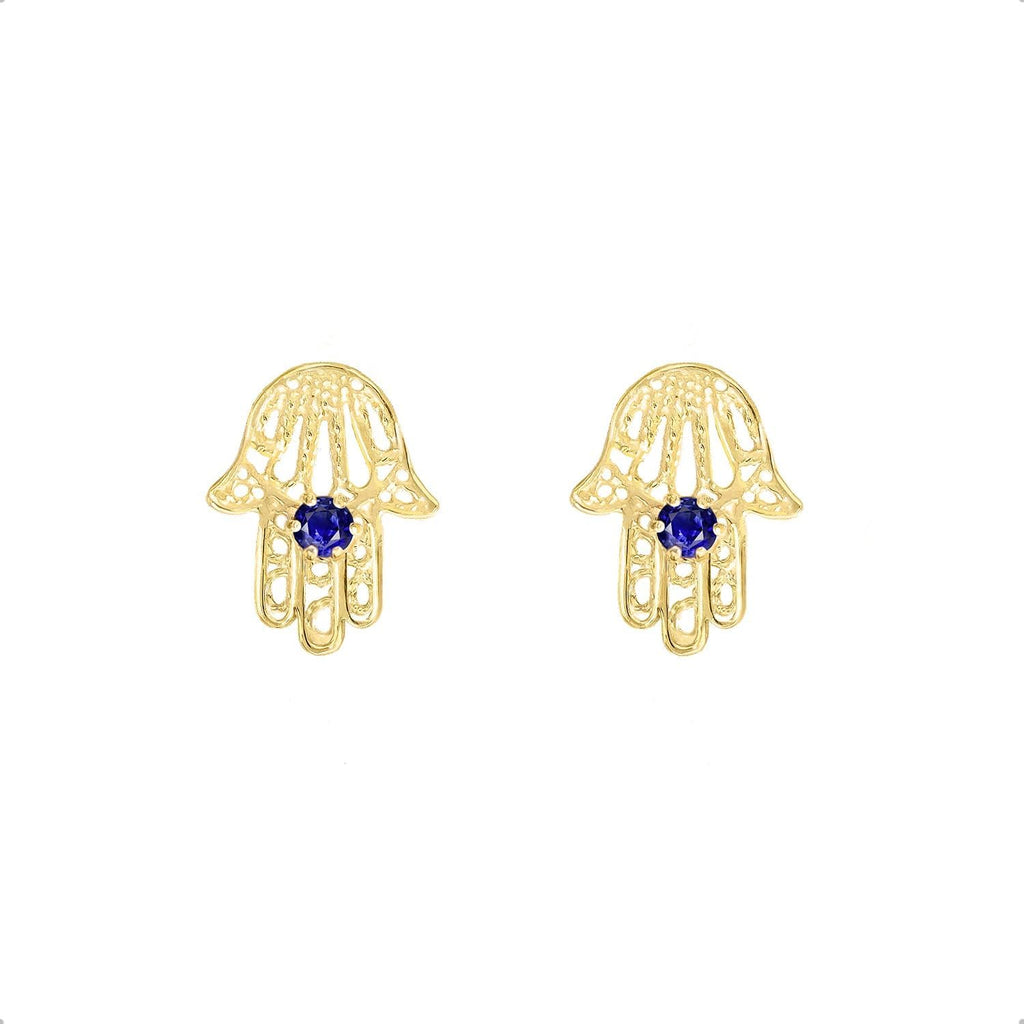 Lucchetta - Main de Fatma/Hamsa Pendentif ou Boucles d'Oreilles, option Saphir Bleu Naturel, Bijoux d'Or pour Femmes Filles