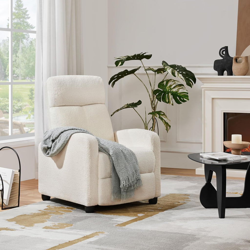 Yaheetech Fauteuil de Relaxation Chaise de Détente Siège de Canapé Fauteuil en Tissu Bouclette Doux avec Repose Pied/Chambre à Coucher/Home Cinéma/Salon Ivoire