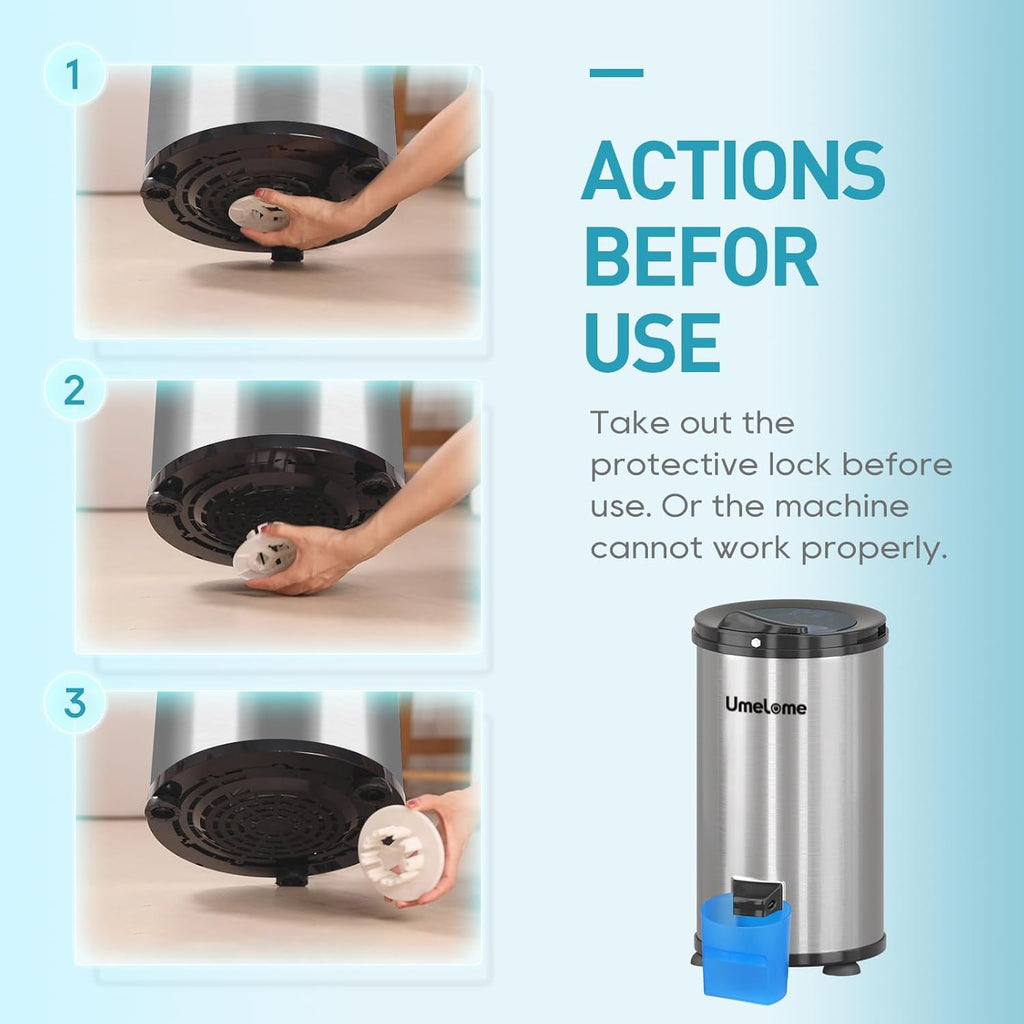 Umelome Essoreuse grande capacité 6 kg Séchoir rotatif 2800 tr/min Spin Dryer énergétique et économie d'énergie Argenté